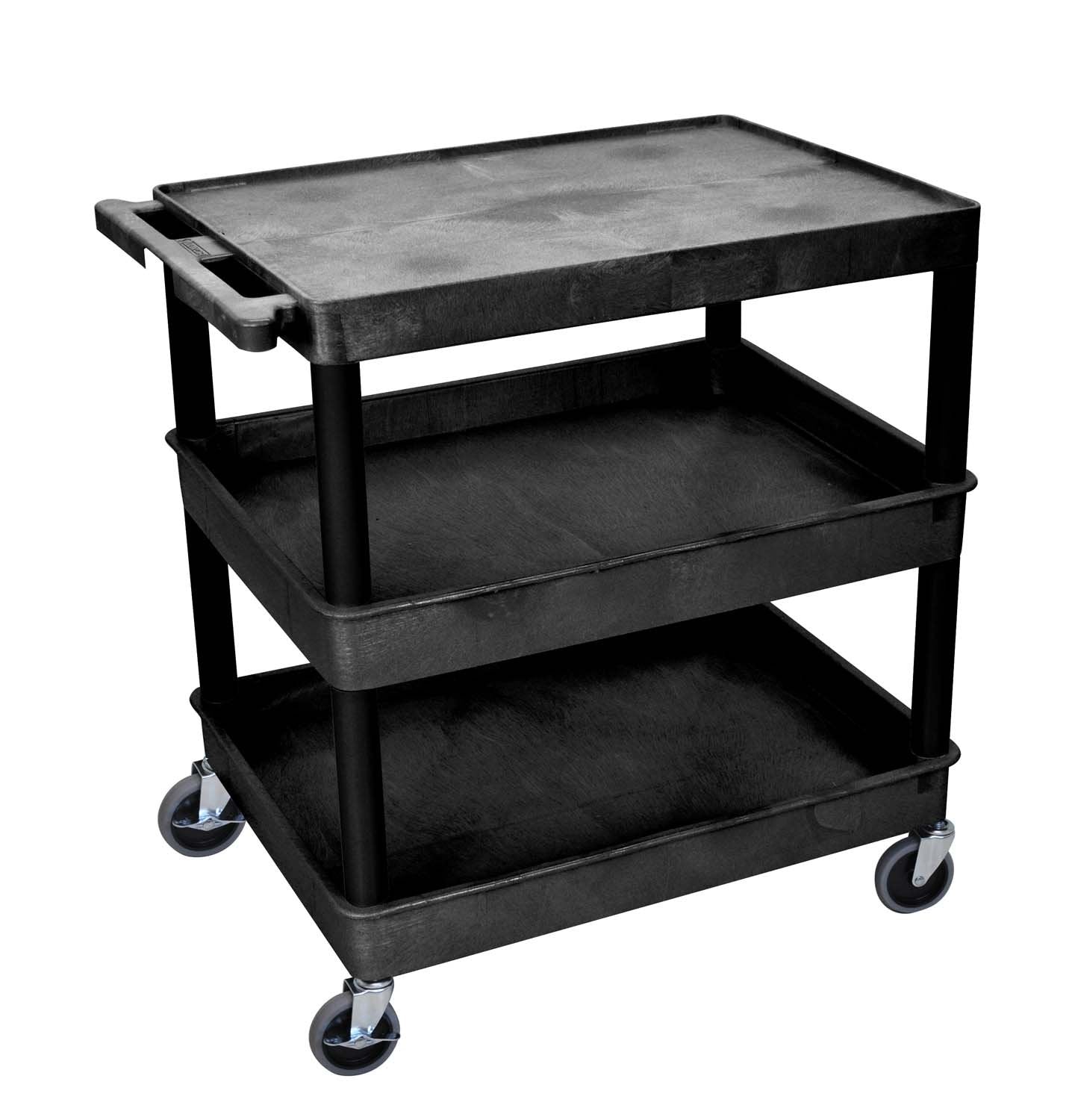 LUXOR TC211-B Large Flat Top and Tub Middle/Bottom Shelf Cart, 4 Caster Wheels with Locking Brake, Assembly Required, 400 lbs., 