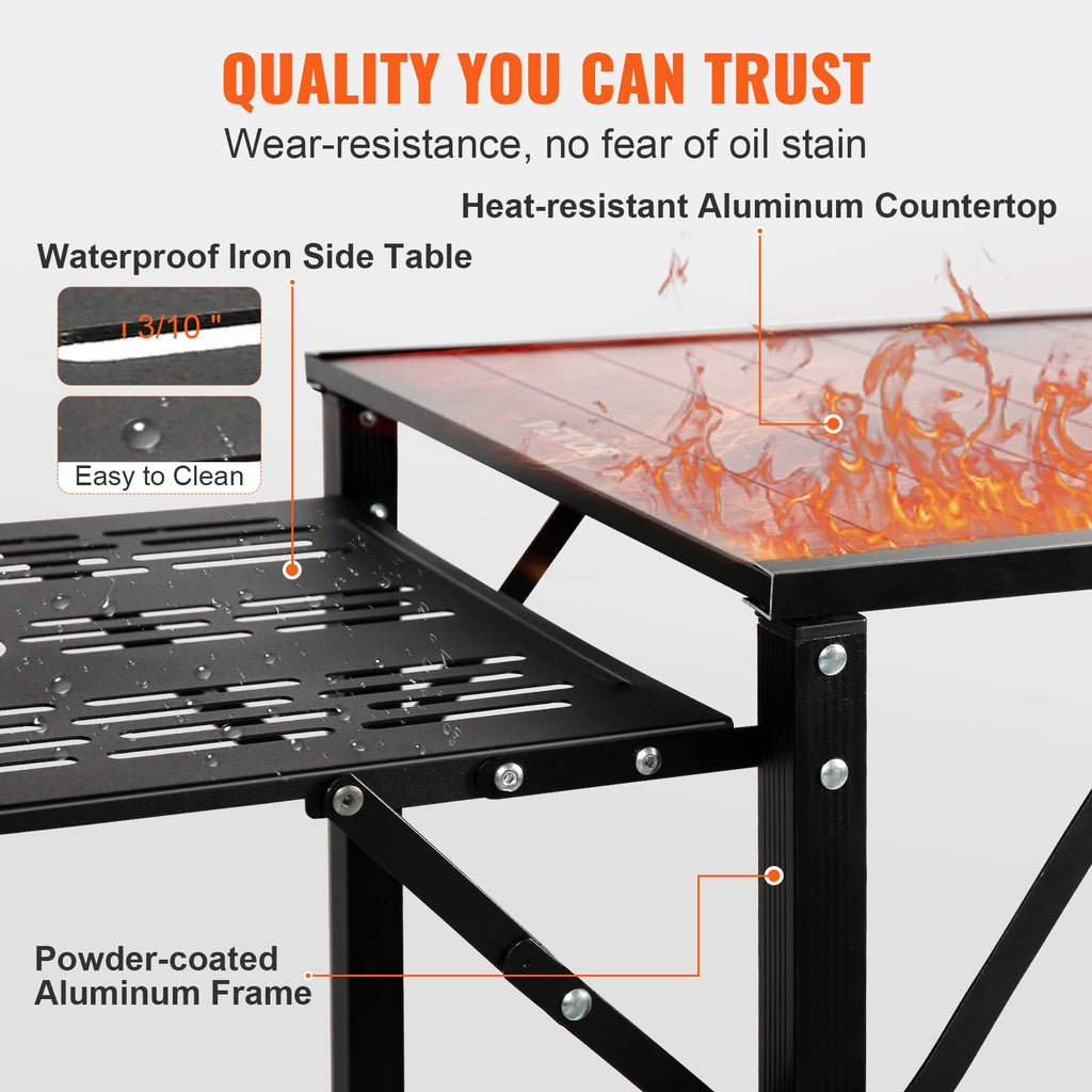 Vevor Camping Kitchen Table, Aluminum Folding Portable Outdoor Cook Station With 4 Iron Side, 2 Shelves & Carrying Bag, Quick Installation For Picnic Bbq Beach Traveling