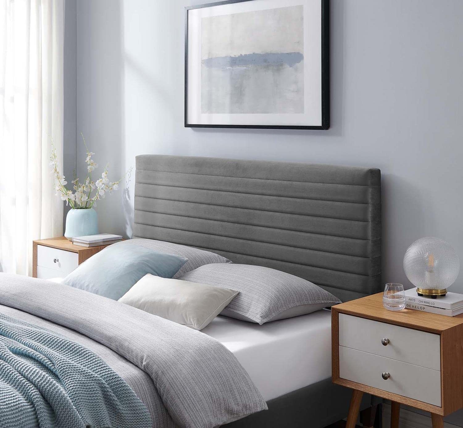 Modway Tranquil Modern Performance Velvet Full/Queen Headboard In Gray