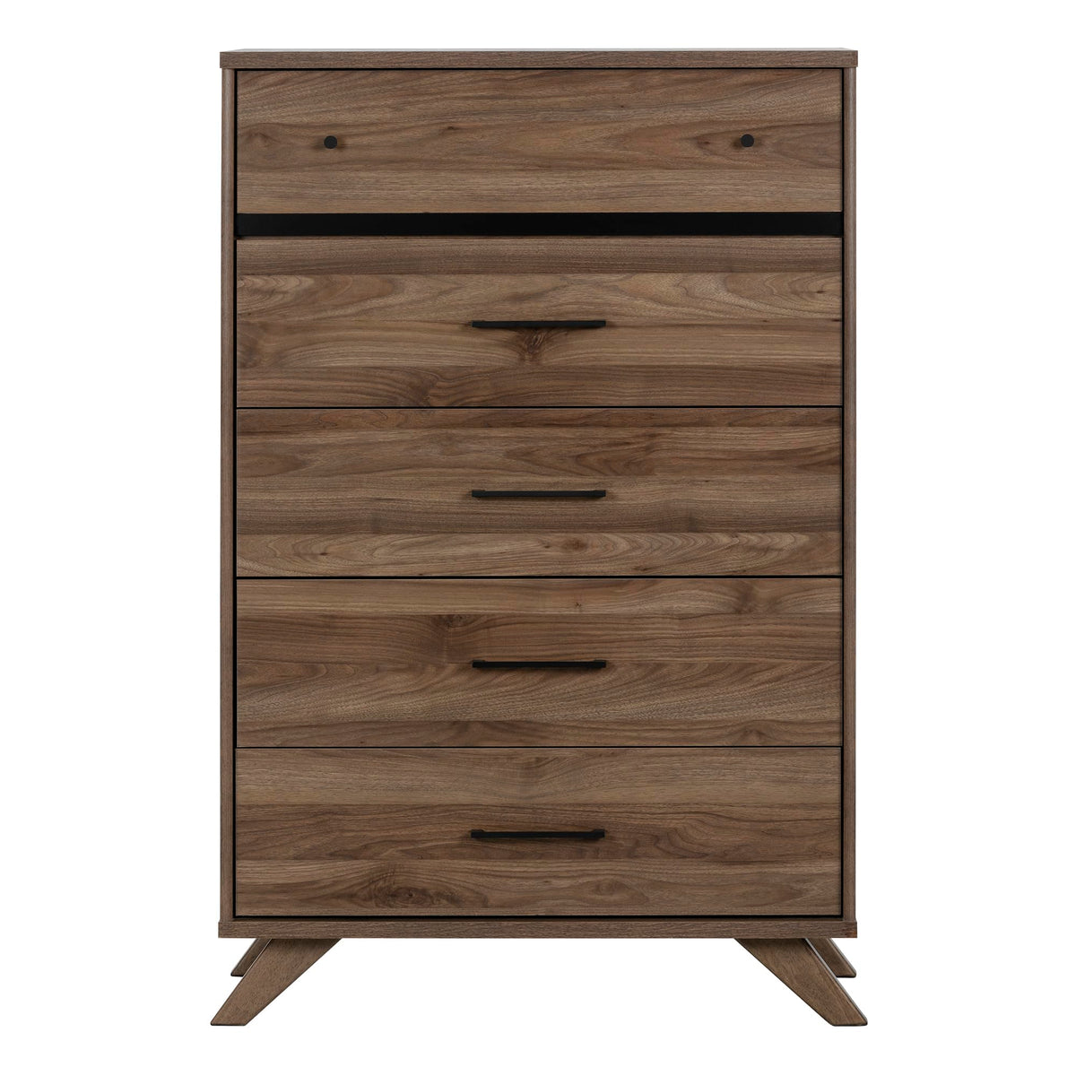 South Shore Flam 5-Drawer Chest Storage Unit, Natural Walnut And Matte Black