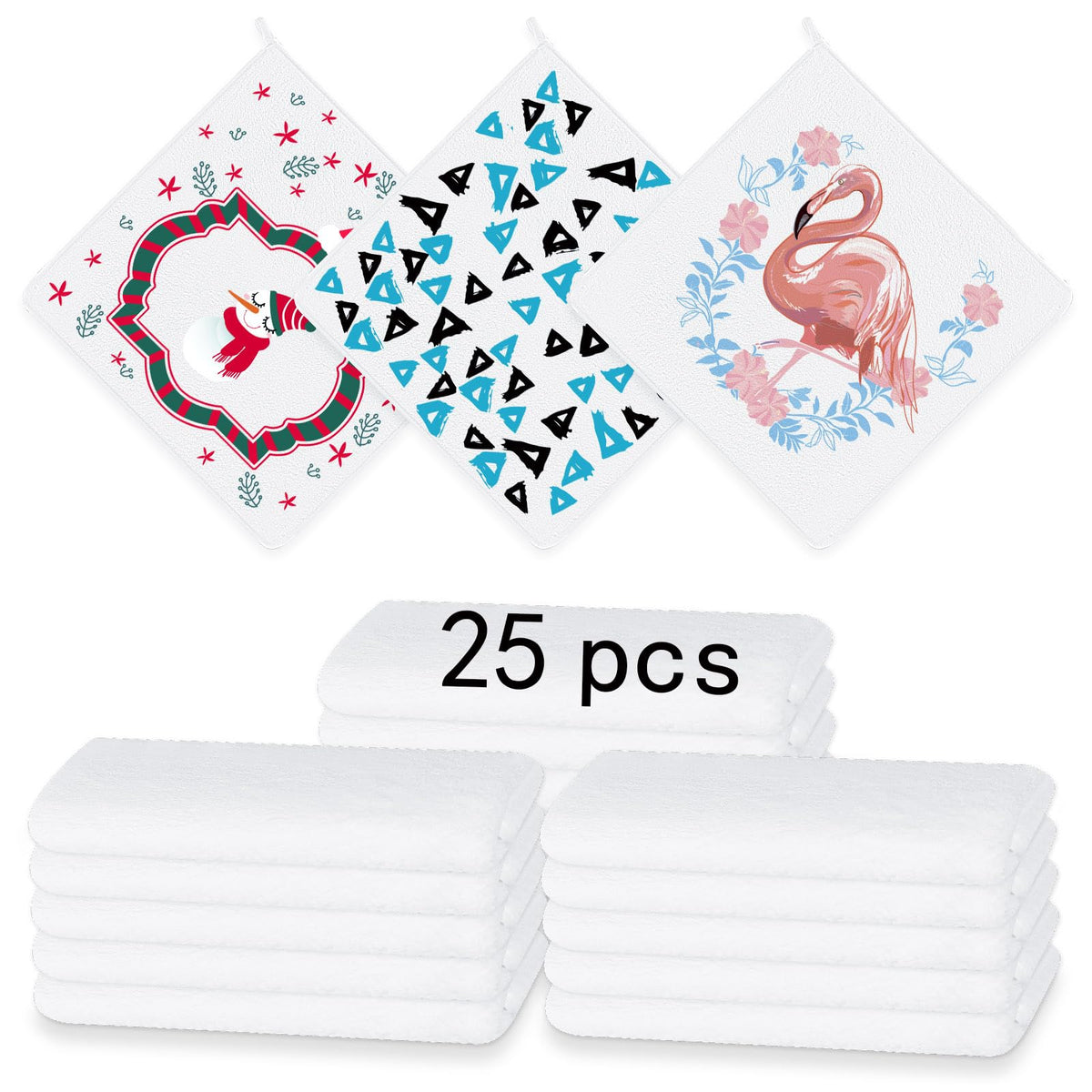 LIZOIDZSM 25 Pcs Sublimation Towels Blank,12 x 12 Inch Sublimation Hand Towels,DIY Microfiber Sublimation Kitchen Towel Dish Tow