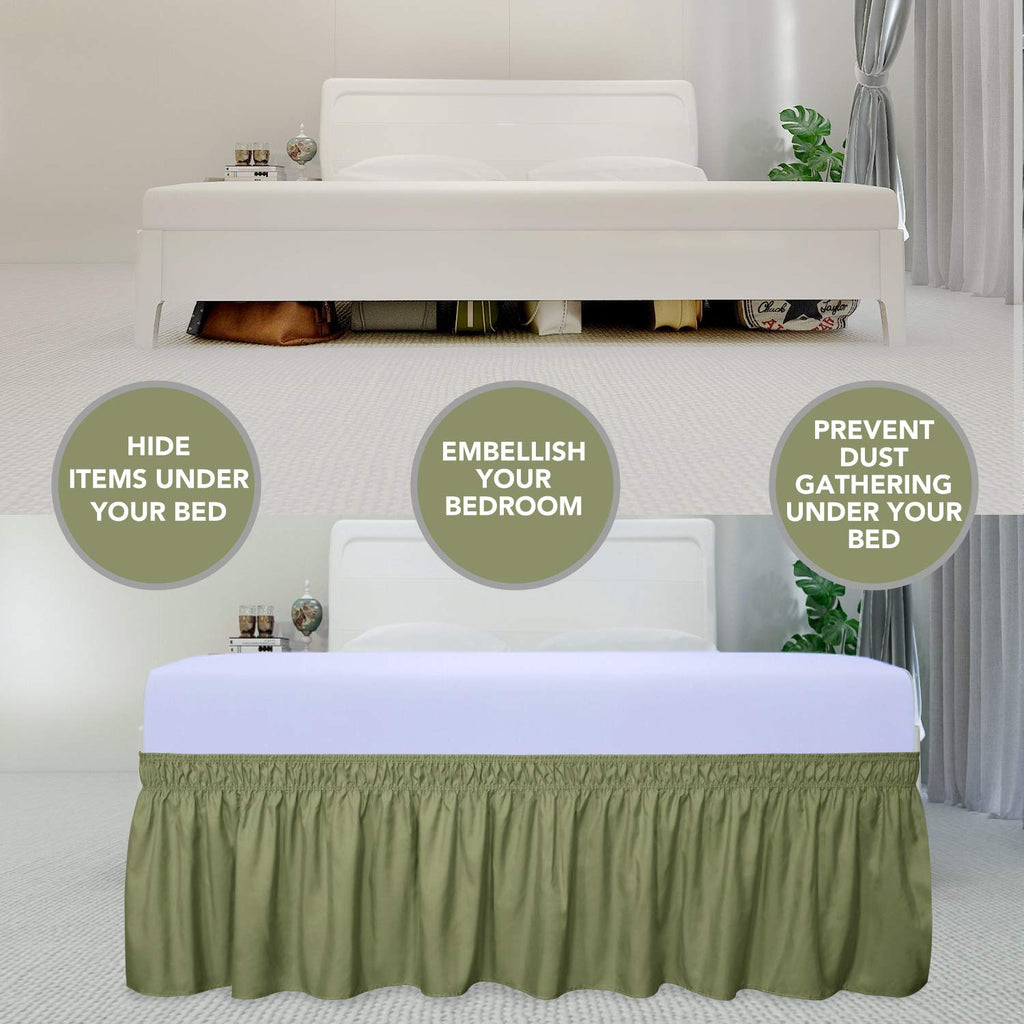 Purefit Wrap Around Ruffled Bed Skirt With Adjustable Elastic Belt - 22 Inch Drop Easy To Put On, Wrinkle Free Bedskirt Dust Ruffles, Bed Frame Cover For Twin,Twin Xl And Full Size Beds, Light Green