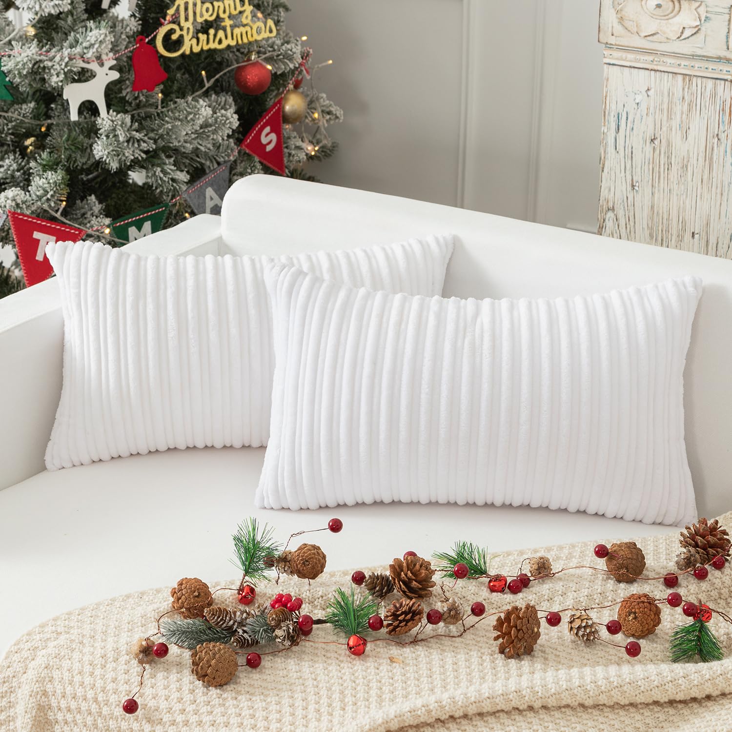 Kevin Textile Set Of 2 Oblong Pillow Covers 12X20 Decor Decorative Striped Corduroy Solid Cushion Cover Lumbar Throw Pillowcase