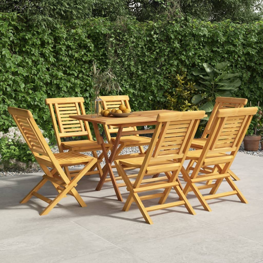 vidaXL Folding Patio Chairs - Solid Teak Wood with Waterbase Finish - Comfortable Backrest, Slatted Design - Set of 6