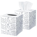 Tioncy 2 Pcs Farmhouse Tissue Box Cover Decorative Tissue Box Holder Square Rustic Metal Holder 3D Raised Rosette Finish Square 