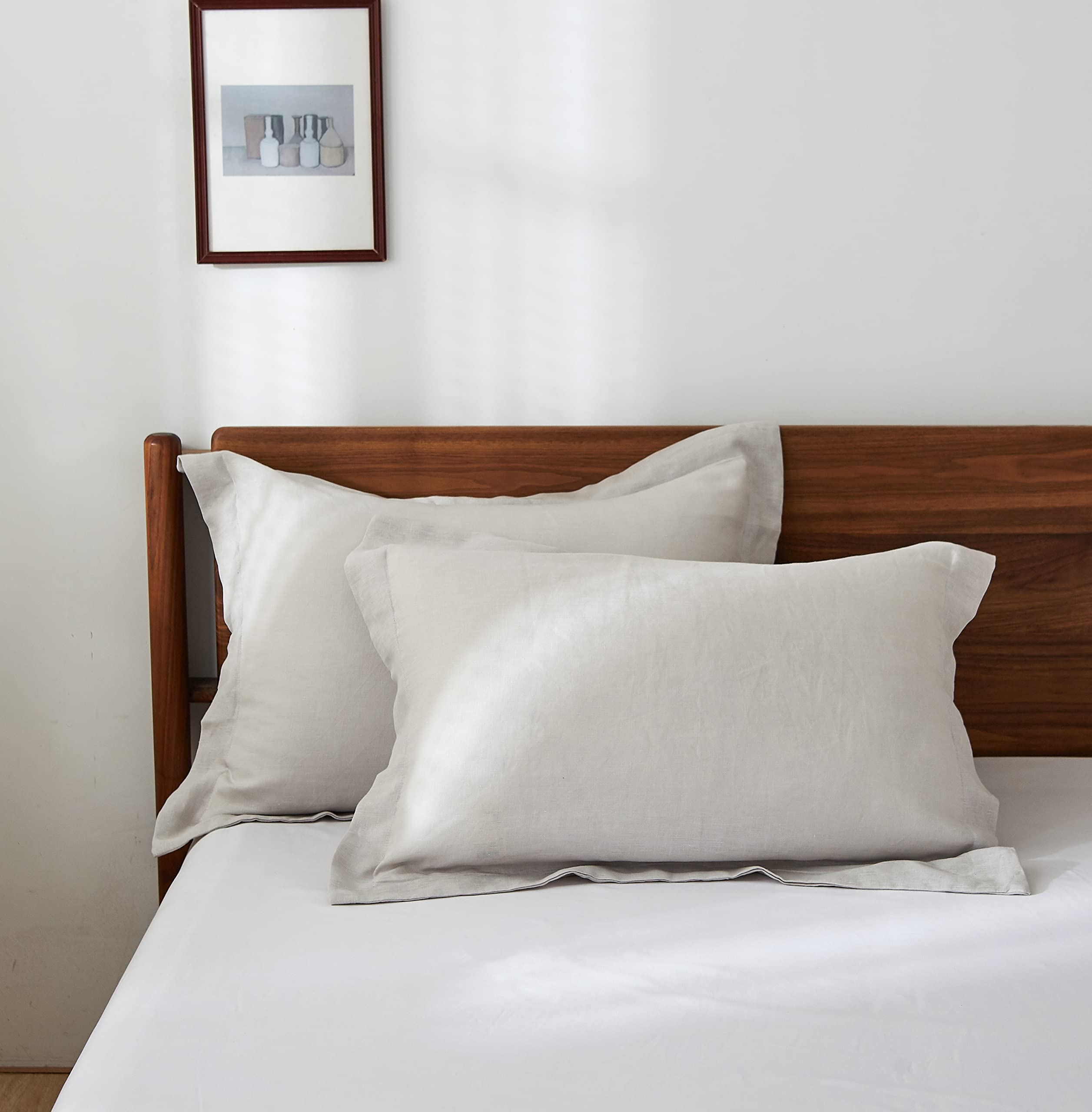 Simple&Opulence 100% Belgian Linen Pillow Shams -Set Of 2, King Size - Basic Style Breathable Pure Linen Suitable For Home - Soft And Durable With Envelope Closure (20''X 36'', Grey)