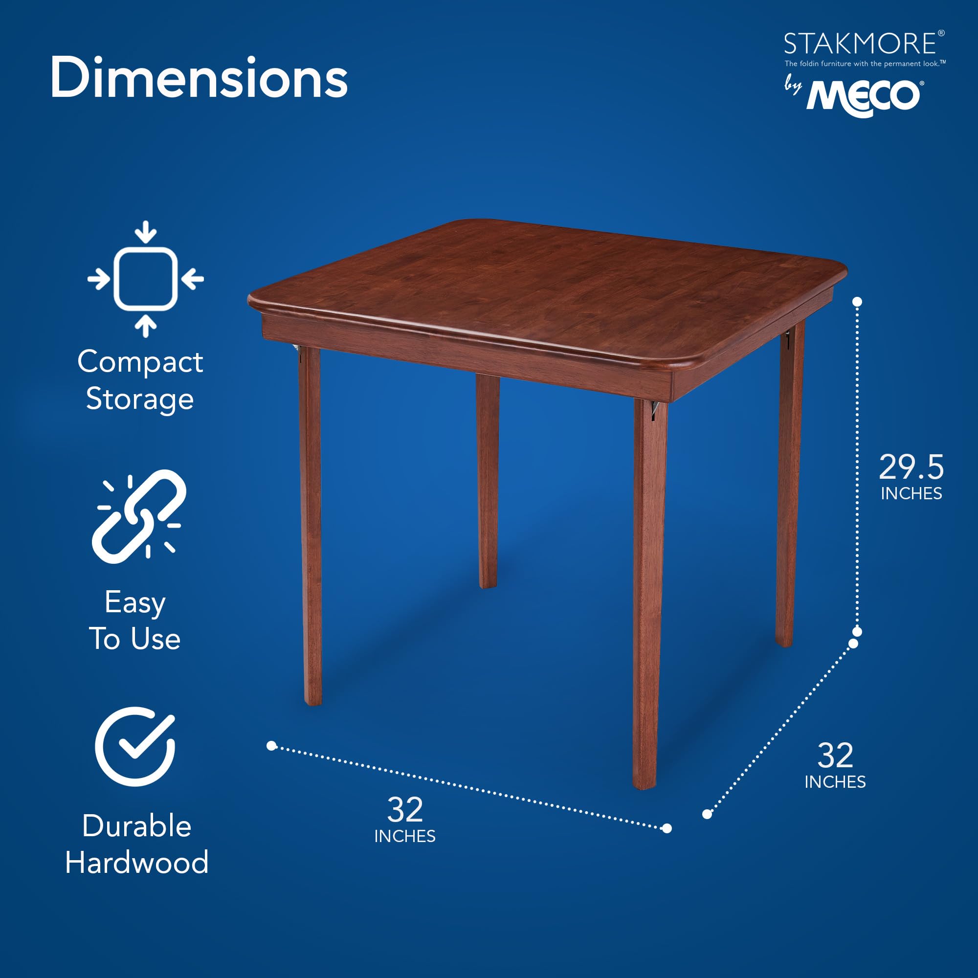 Meco Stakmore Classic Straight Edge Solid Wood Folding Card Table, Cherry Frame
