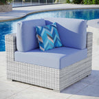 Modway Convene Wicker Rattan Outdoor Patio Corner Chair in Light Gray Light Blue