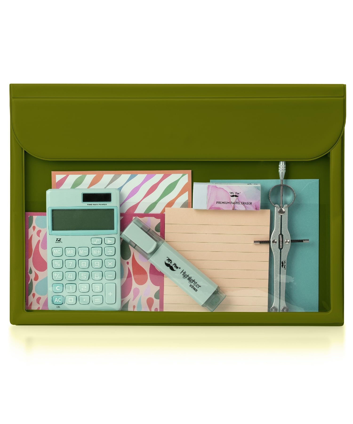 Mr. Pen- File Folder, Olive Green, Plastic File Folders Letter Size, Document Folder, Clear Plastic Folders For Documents, Filin