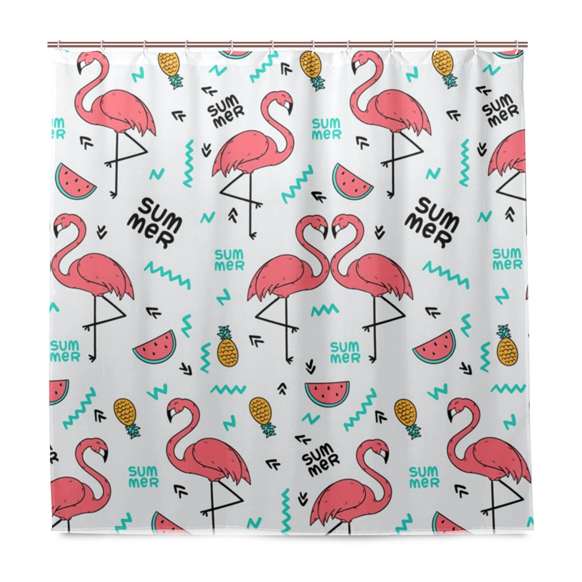 My Little Nest Waterproof Shower Curtain For Bathroom Pink Flamingo Pineapple Polyester Fabric Bath Stall Curtain With Free Hooks 72&quot; X 72&quot;