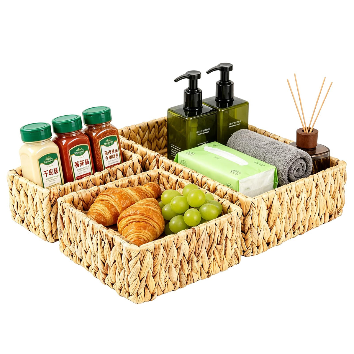 Wicker Baskets for Organizing 3Pack, Large and Small Wicker Storage Baskets Set, Hand Woven Baskets for Storage, Natural Water H