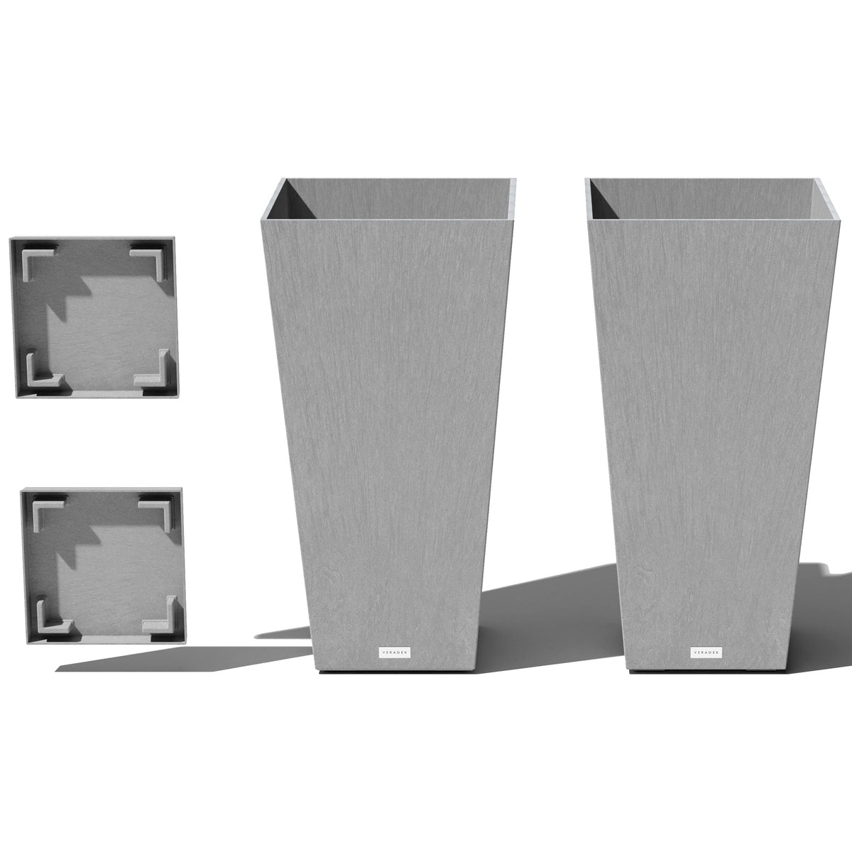 Veradek V-Resin Indoor/Outdoor Taper Planter (Gray, 30 Inch - 2 Pack With 2 Saucer Trays)