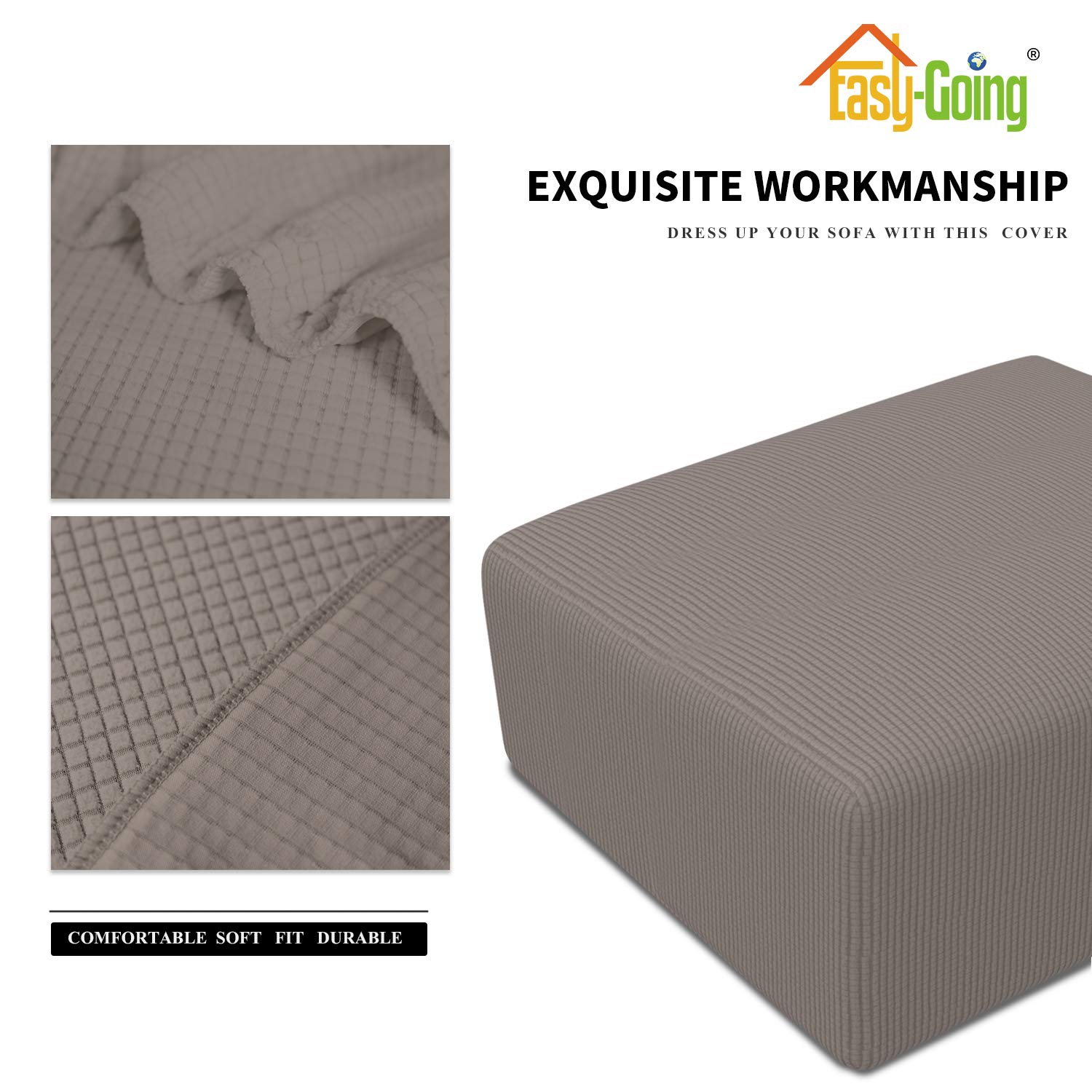 Easy-Going Stretch Ottoman Cover Folding Storage Stool Furniture Protector Soft Rectangle Slipcover With Elastic Bottom (Medium,Taupe)