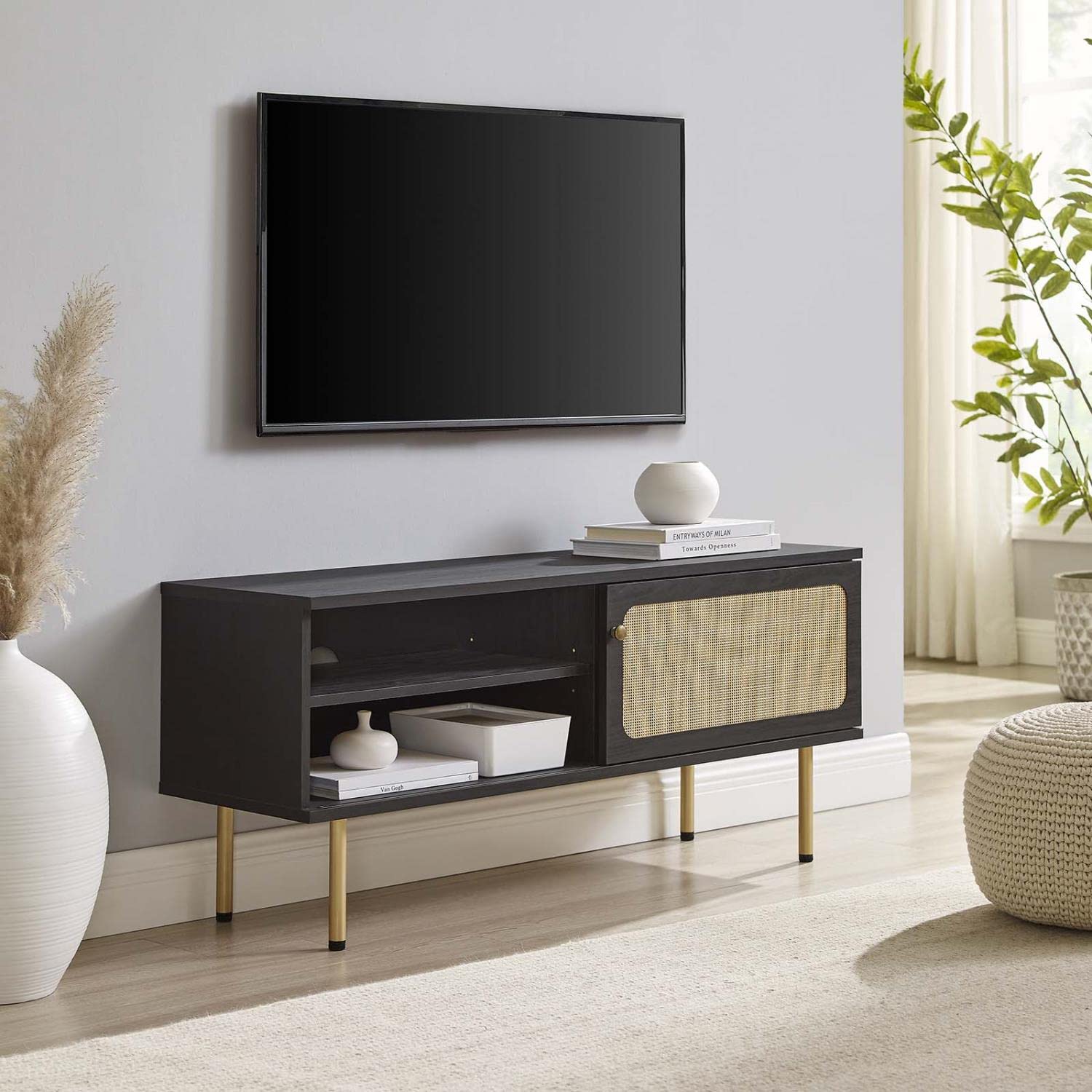Modway Cambria Rattan and Particleboard TV Stand for TVs up to 47&quot; in Black