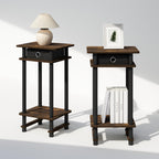 Furinno Turn-N-Tube Tall Nightstand With Bin, 2-Pack, Plastic Poles, Amber Pine/Black
