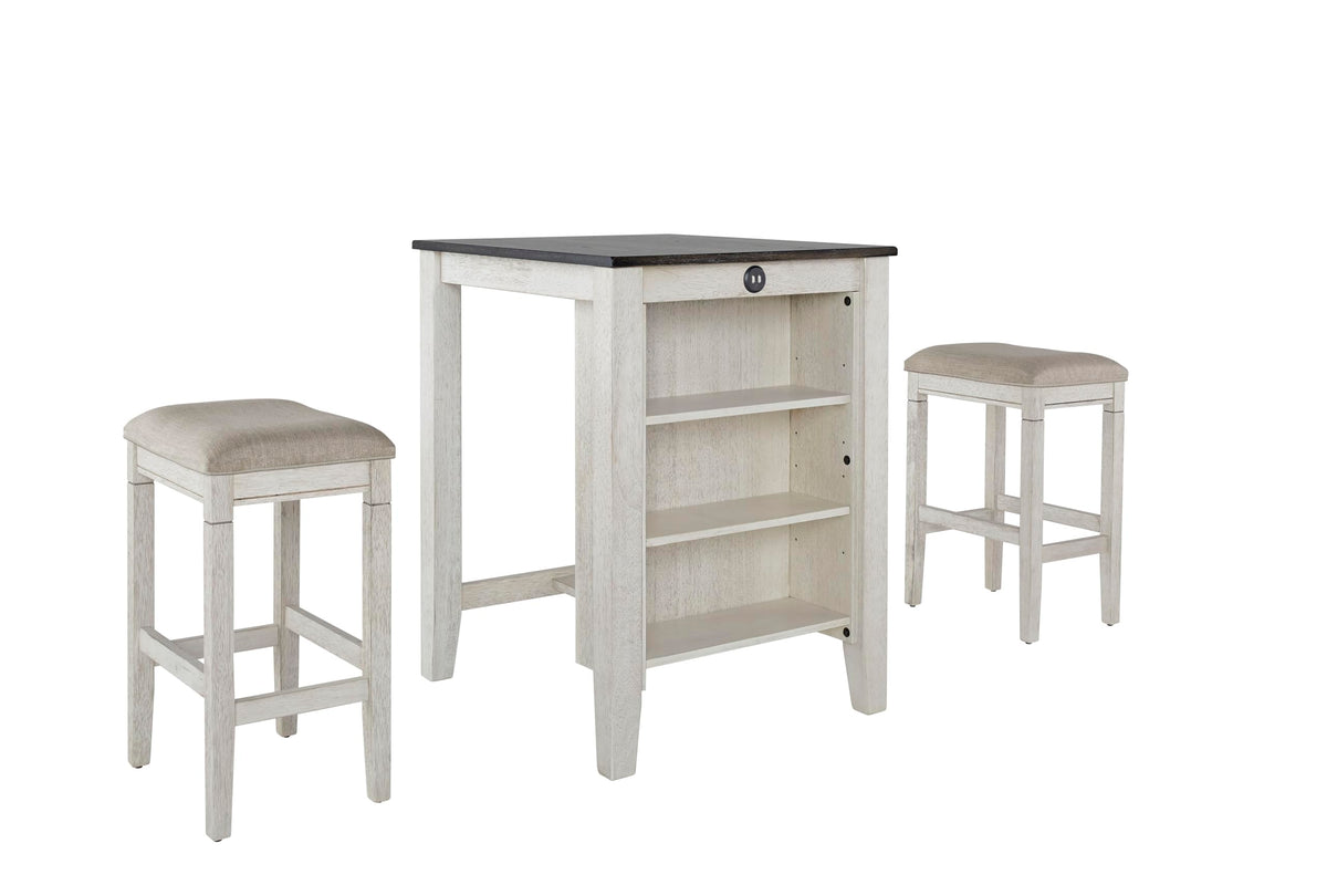 Progressive Furniture D860-95W Bar & Game Room Table & 2 Stools, Antique White - Pack of 3