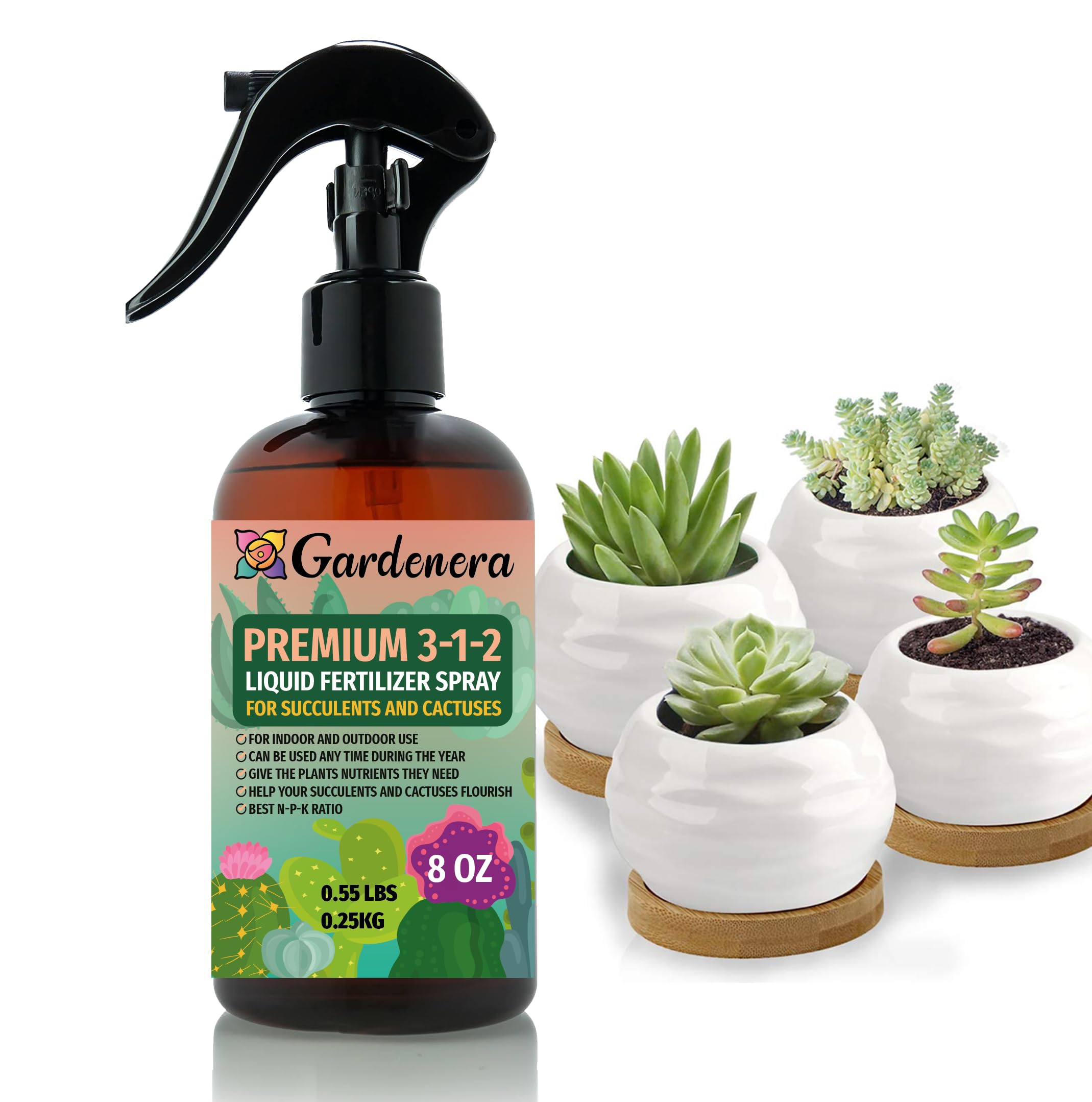 Gardenera Professional Succulent Spray Fertilizer Mist For Home Gardening | 3-1-2 Gentle Blend Mist For Healthy Leaves & Growth