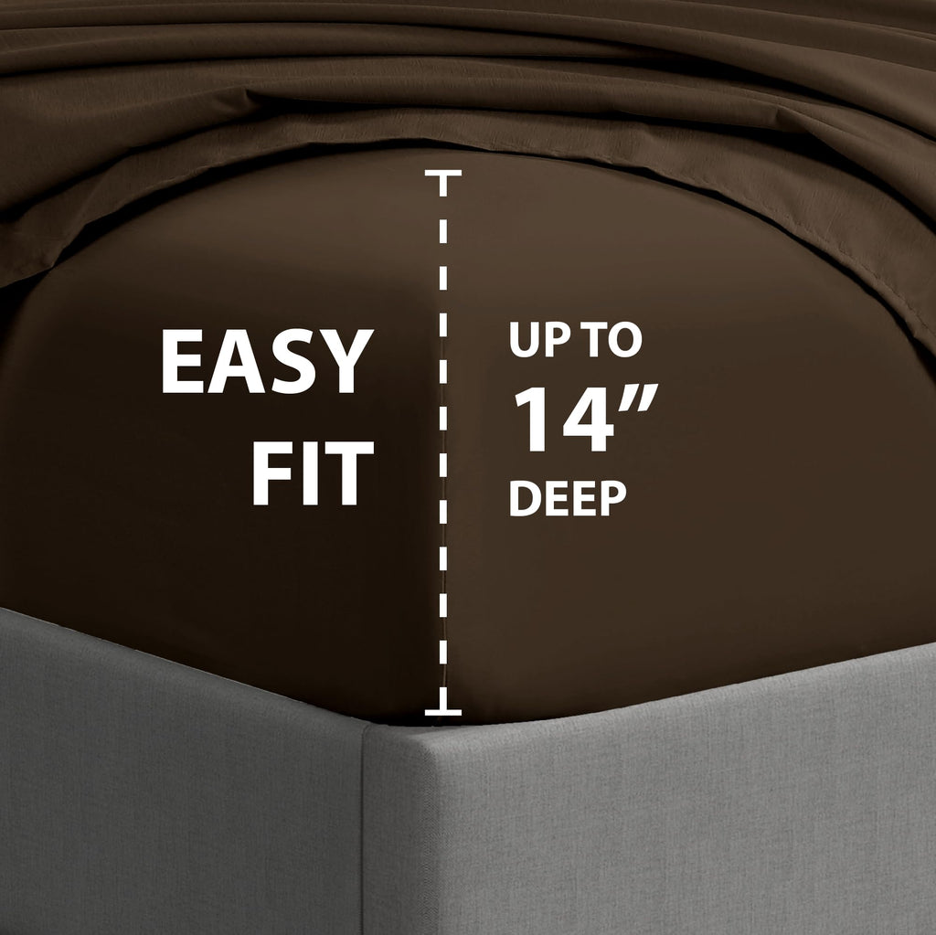 Cathay Home Essentials Ultra Soft Hypoallergenic Wrinkle Resistant Double Brushed Microfiber Bedding Sheet Set, Brown, Full