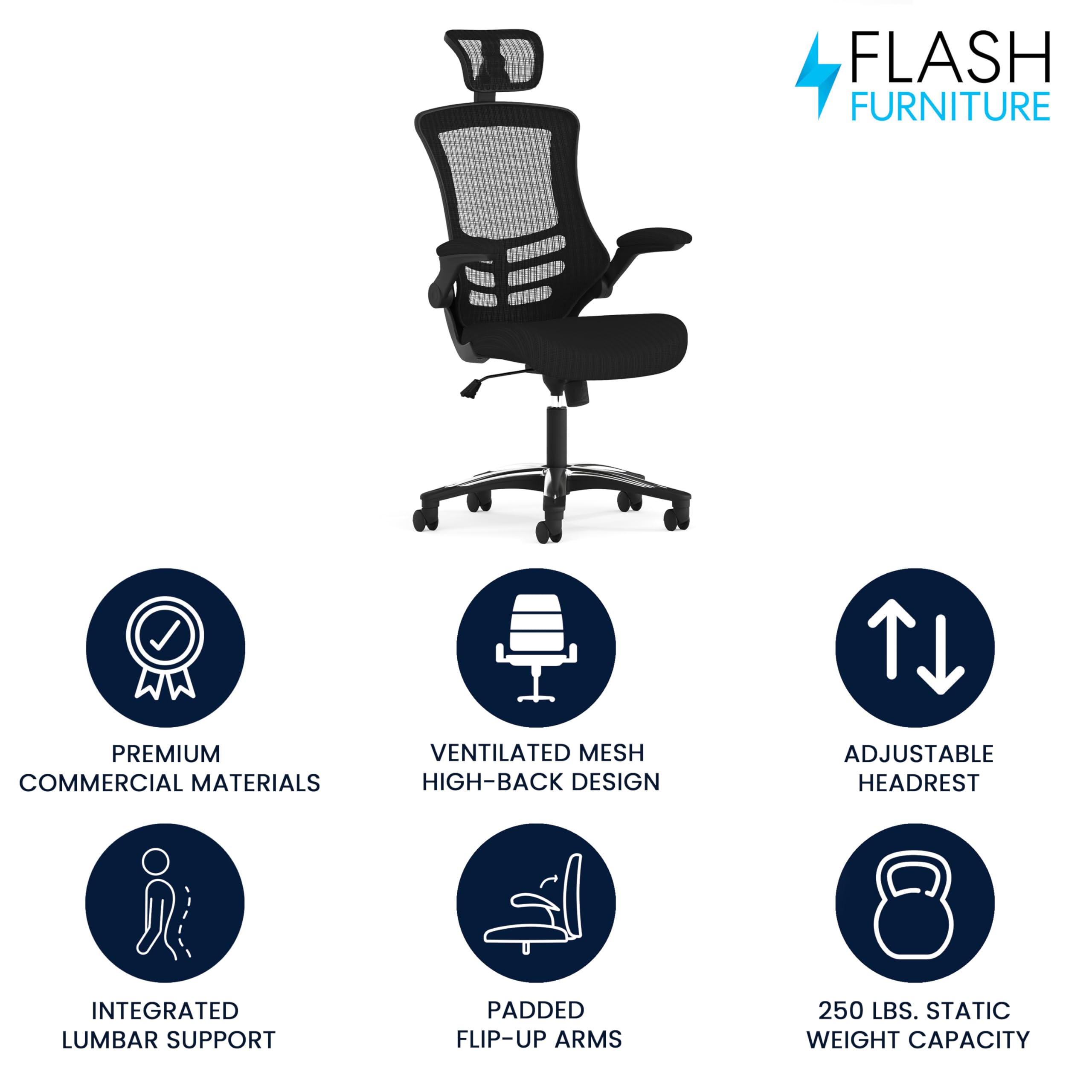 Flash Furniture Kelista High-Back Swivel Office Chair with Adjustable Lumbar Support and Seat Height, Ergonomic Mesh Desk Chair, Black
