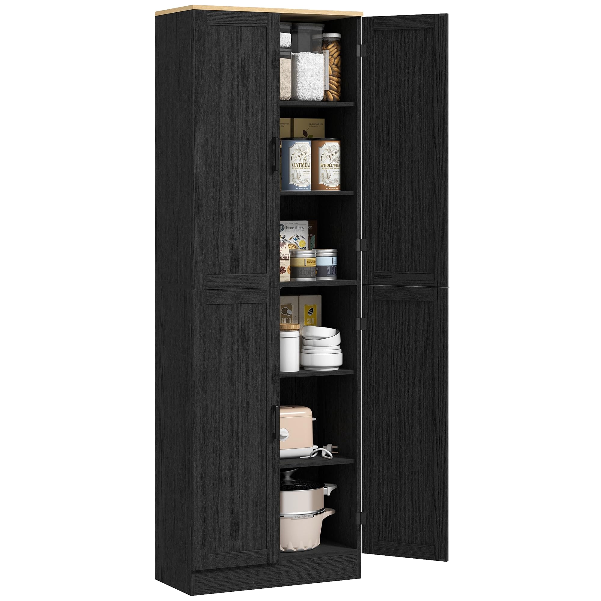HOMCOM 67 Freestanding Kitchen Pantry, 4-Door Storage Cabinet Organizer with Adjustable Shelves, Kitchen Cabinet with Doors and 