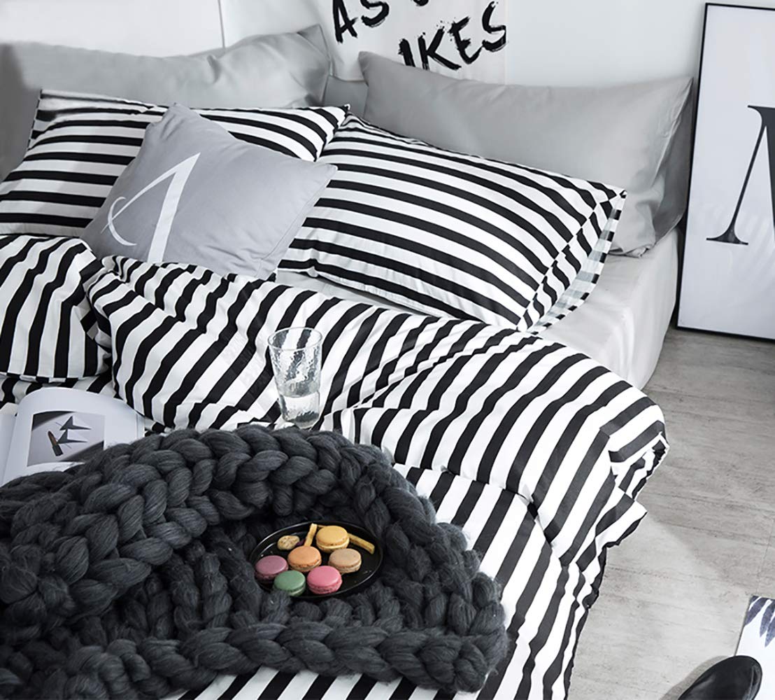 Karever White And Black Stripes Comforter Set Cal King Women Bedding Set Soft Durable White Striated Bedding Set Black Stripes C