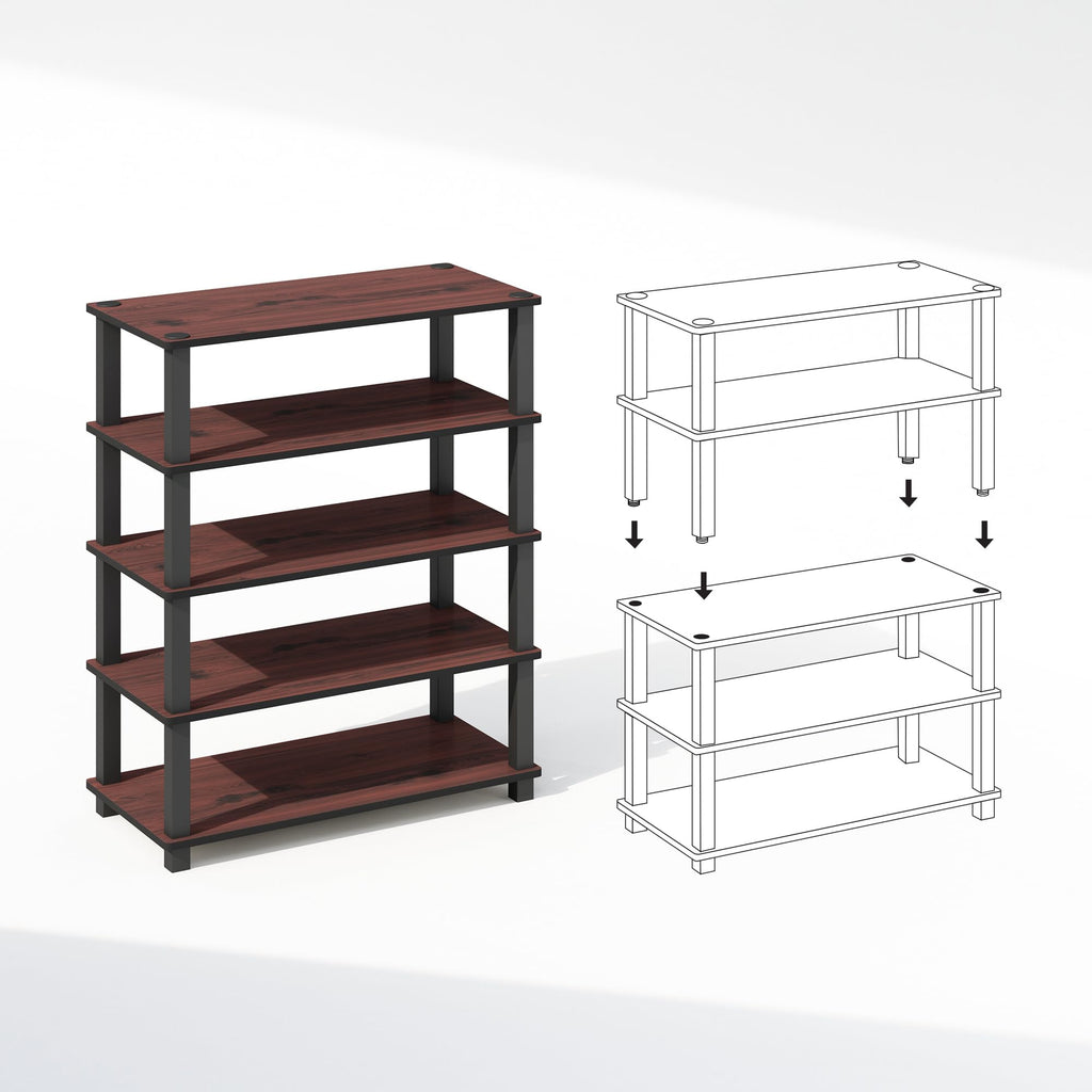 Furinno Turn-S-Tube 3-Tier Multipurpose Standing Shelves, Shoe Rack, Dark Cherry/Black, Set of 2