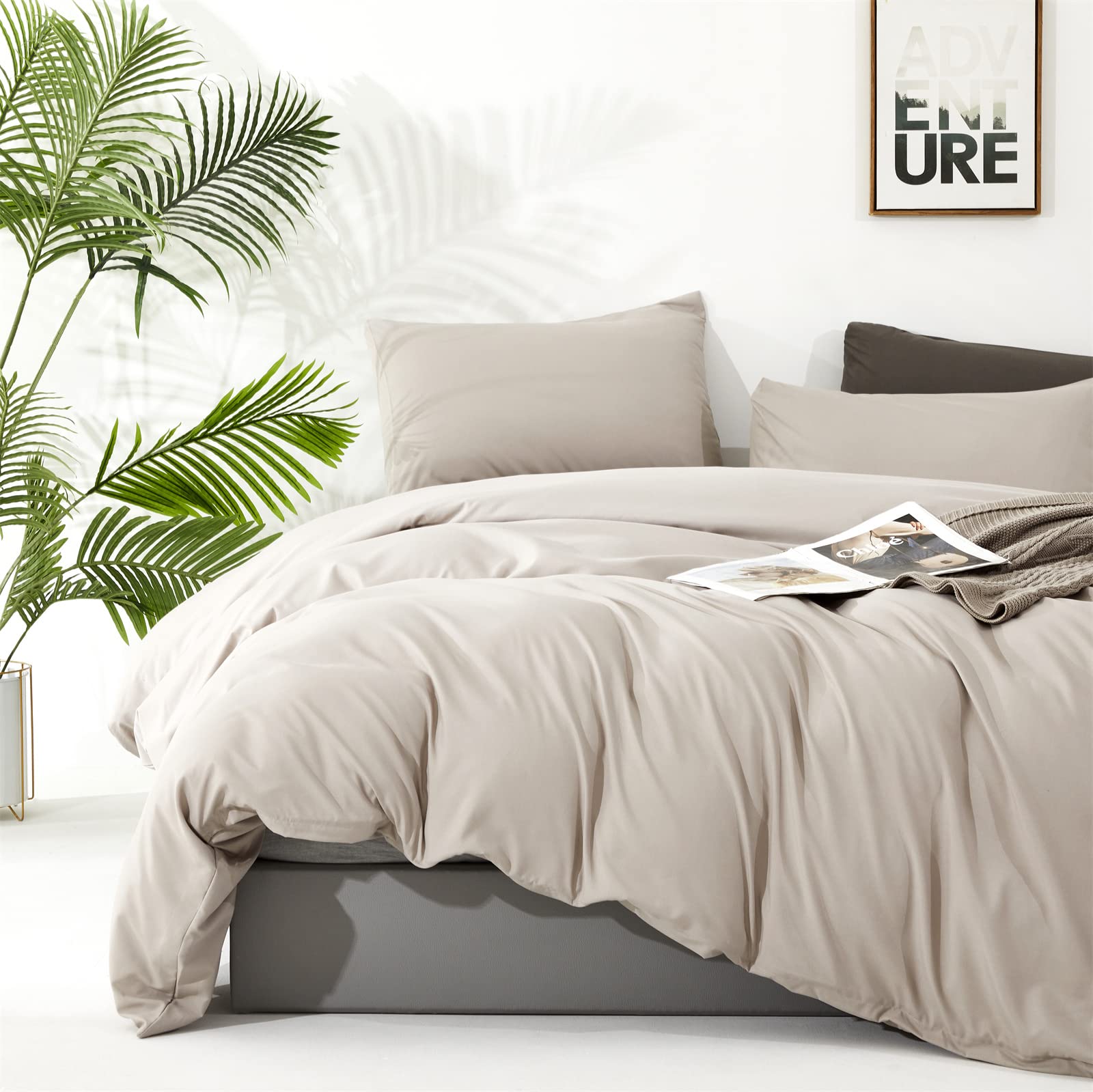 Luxlovery Beige Coffee Comforter Set Full Light Khaki Bedding Comforter Set Cotton Bedding Set Solid Cream Khaki Blanket Quilts