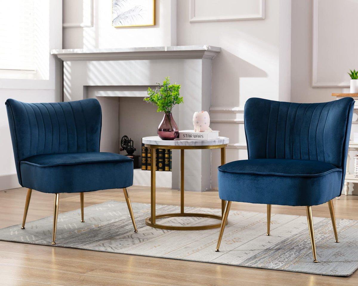 Janoray Velvet Accent Chair Set Of 2 Comfy Living Room Chair Armless Slipper Chair Mid Century Side Single Sofa Chair With Golde