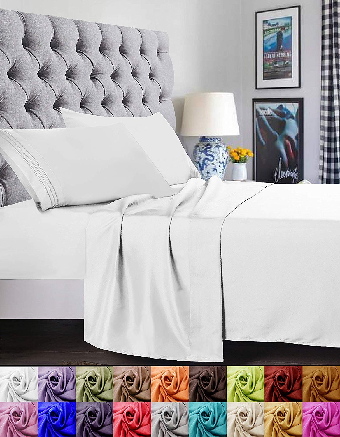 Elegant Comfort 1500 Premier Luxury Hotel Quality Super Soft Wrinkle Free And Fade Resistant 4-Piece Bed Sheet Set, Full, White