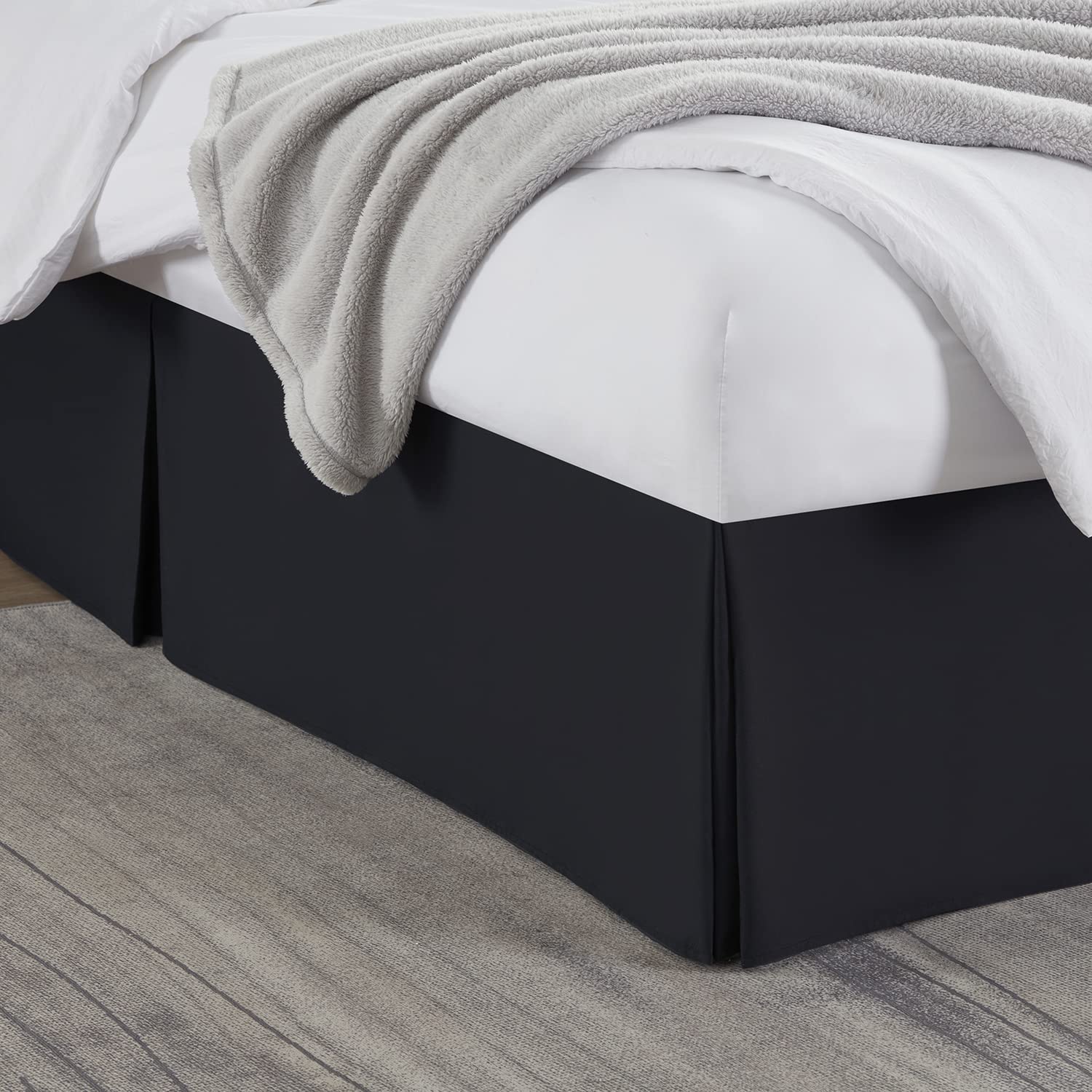Nestl Black Full Xl Bed Skirt - Full Xl Size Bed Skirt 14 Inch Drop - Brushed Microfiber Bed Skirts - Hotel Quality Pleated Bed
