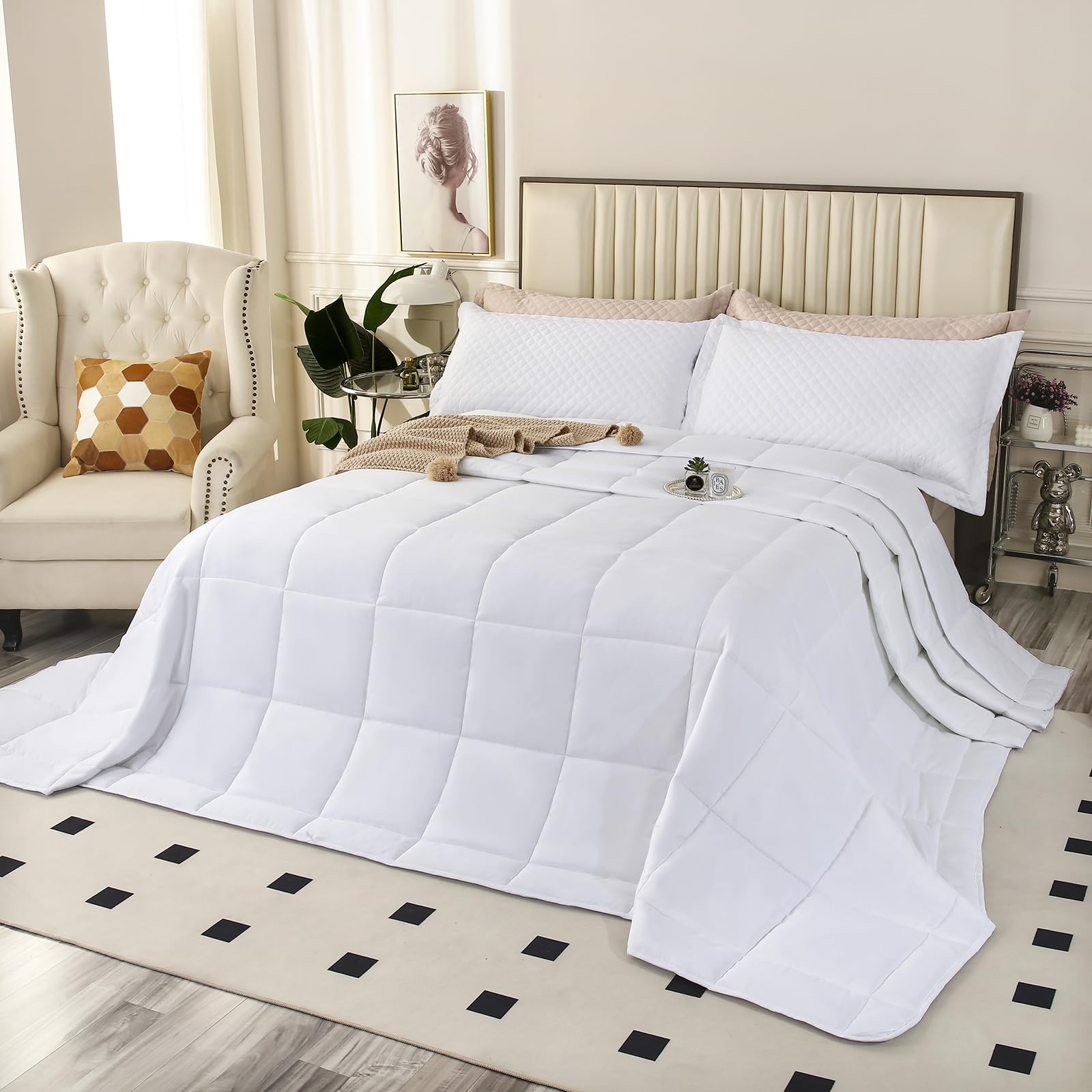 Souloooe Oversized California King Plus Comforter 120X120 Extra Large King Size Quilts 3 Pieces Lightweight Reversible Down Alte