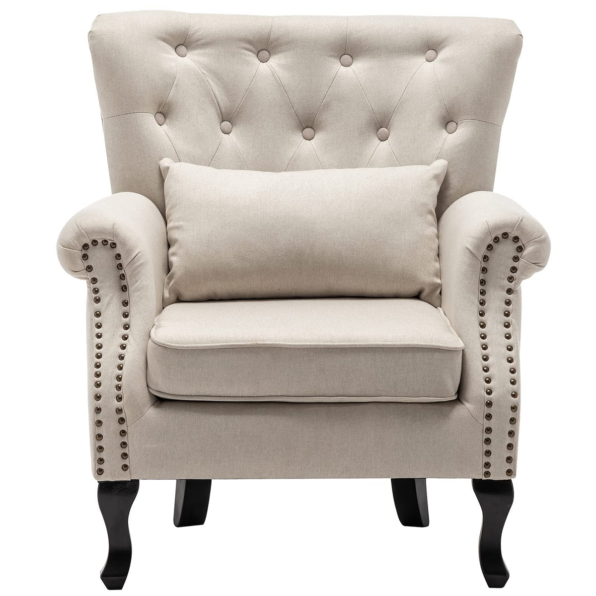 Dm Furniture Mid Century Accent Chair Modern Tufted Wingback Armchairs Club Chair Velvet Fabric Single Sofa Lounge Chair With Pi