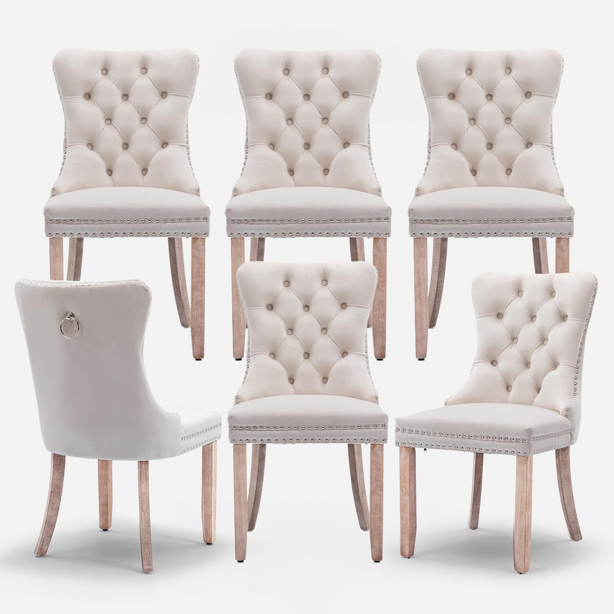 Soartalent Velvet Upholstered Dining Chairs Set Of 6, Modern Style Kitchen Side Chairs With Nailhead Trim And Wood Legs,Metal Pu