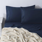 Cozylux Hotel Luxury California King Bed Sheets Set - 1800 Series 4-Piece Embroidered Microfiber Cali King Sheets, Double Brushed, 16' Deep Pocket, Soft And Wrinkle-Resistant, Cal King Navy Blue