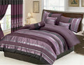 7 Piece Oversize Eggplant Purple / Black Silver Stripe Chenille Comforter Set 106 X 94 King Size Bedding By Grand Linen