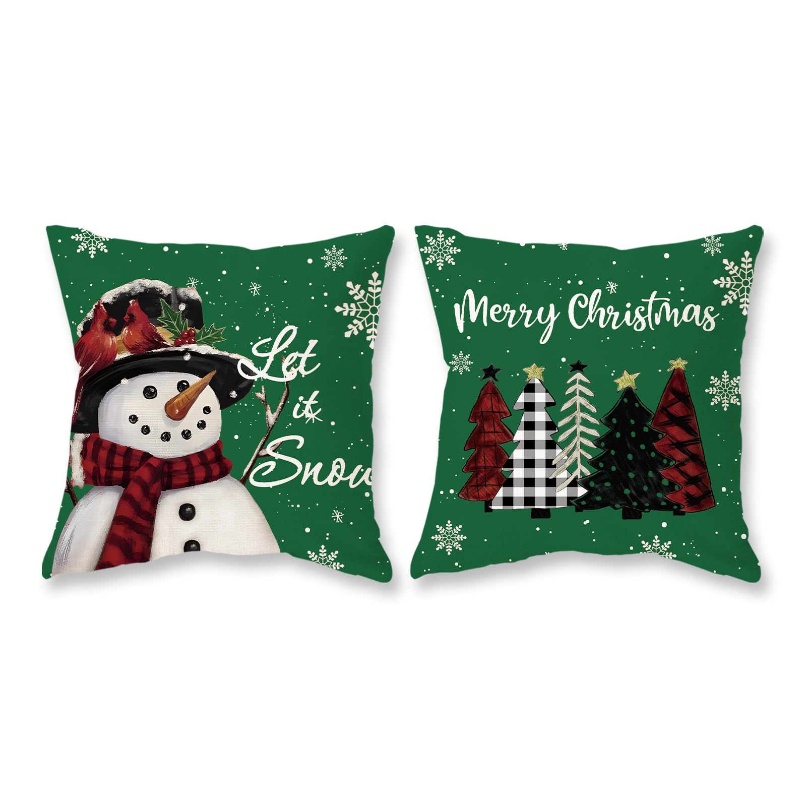 Tajwe Christmas Pillow Covers 18X18 Set Of 2 Let It Snow Snowman Christmas Trees Xmas Green Throw Lumbar Cushion Cases For Couch