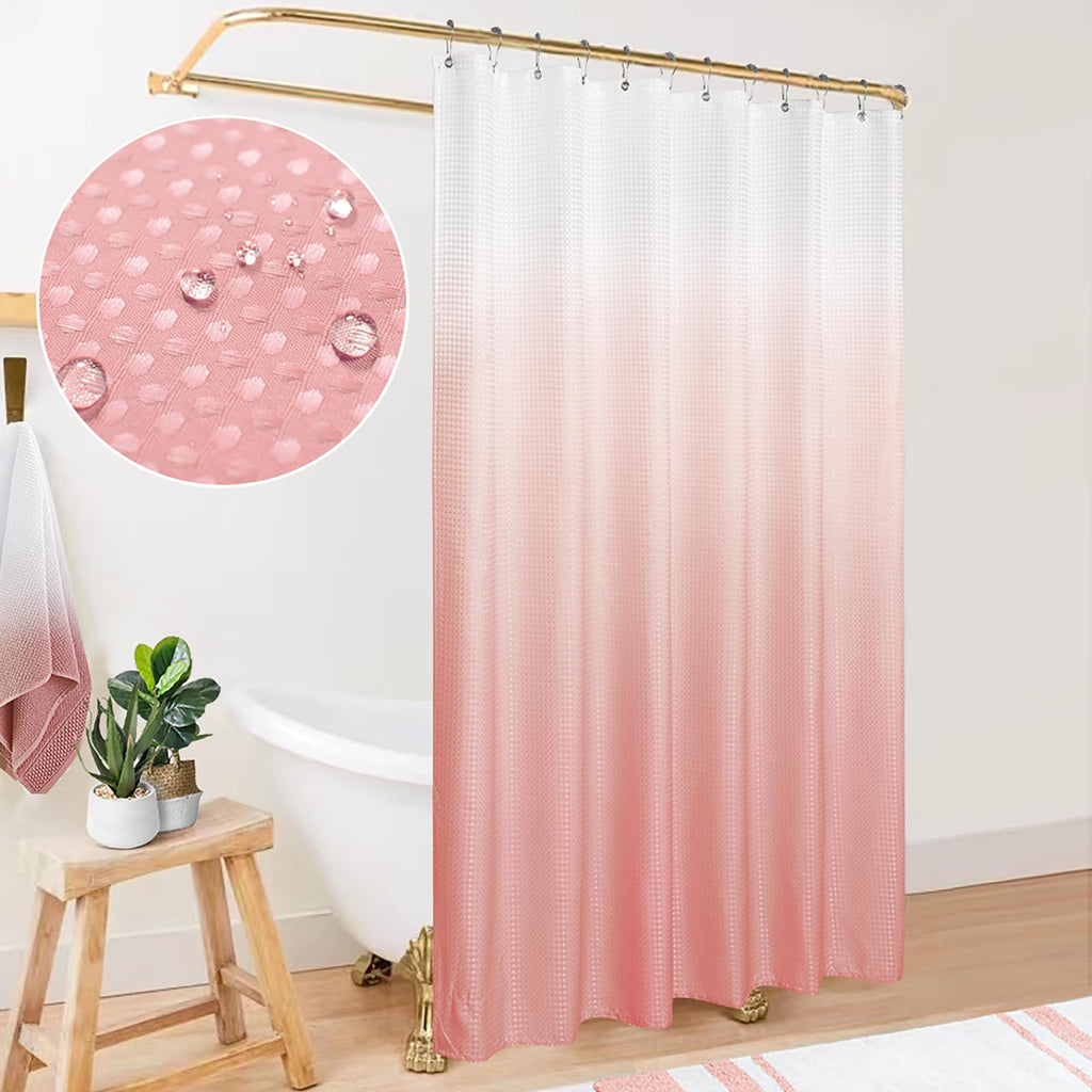 Mrs.Naturall Pink Blush Shower Curtains for Bathroom Cute Teen Girls Kids Shower Curtain Sets White and Pink Boho Ombre Rose Gol