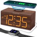 DreamSky Wooden Digital Alarm Clock with Wireless Charging for Bedroom, Bedside Nightstand Clock with Charger Station, USB Port,