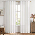 MIULEE Faux Linen Curtains 90 Inch Length 2 Panels Heathered White Semi Sheer Curtain with Back Tab Rod Pocket, Light Filtering 