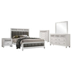 Coaster Home Furnishings Barzini Modern Classic 5-Piece Bedroom Set Leatherette Upholstered California King Size Panel Bed Frame 56-inch Headboard White 205891KW-S5