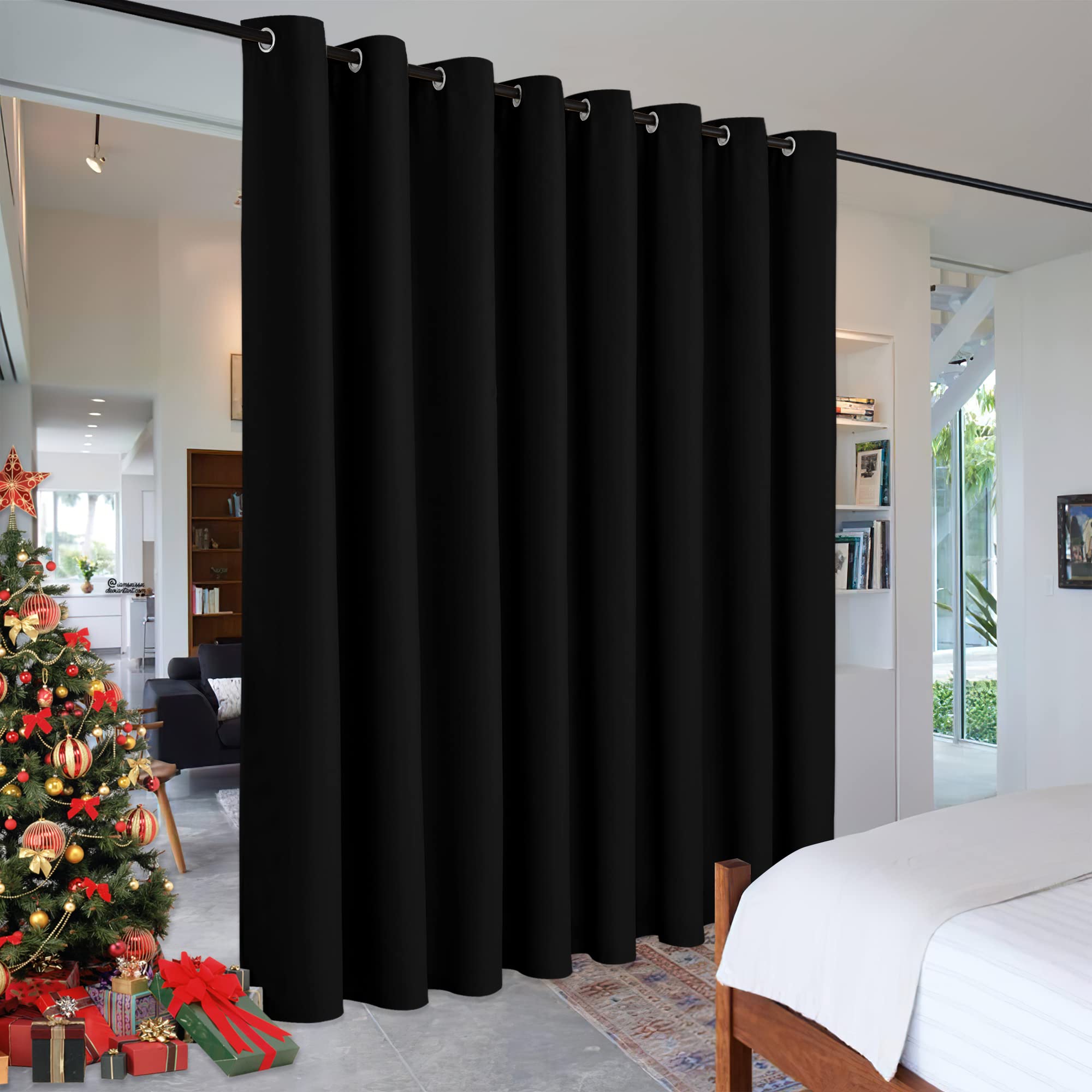 Ryb Home Extra Wide Long Curtain Privacy Office Space Divider Wall Panel, Portable Grommet Room Divider Curtain For Patio Slidin