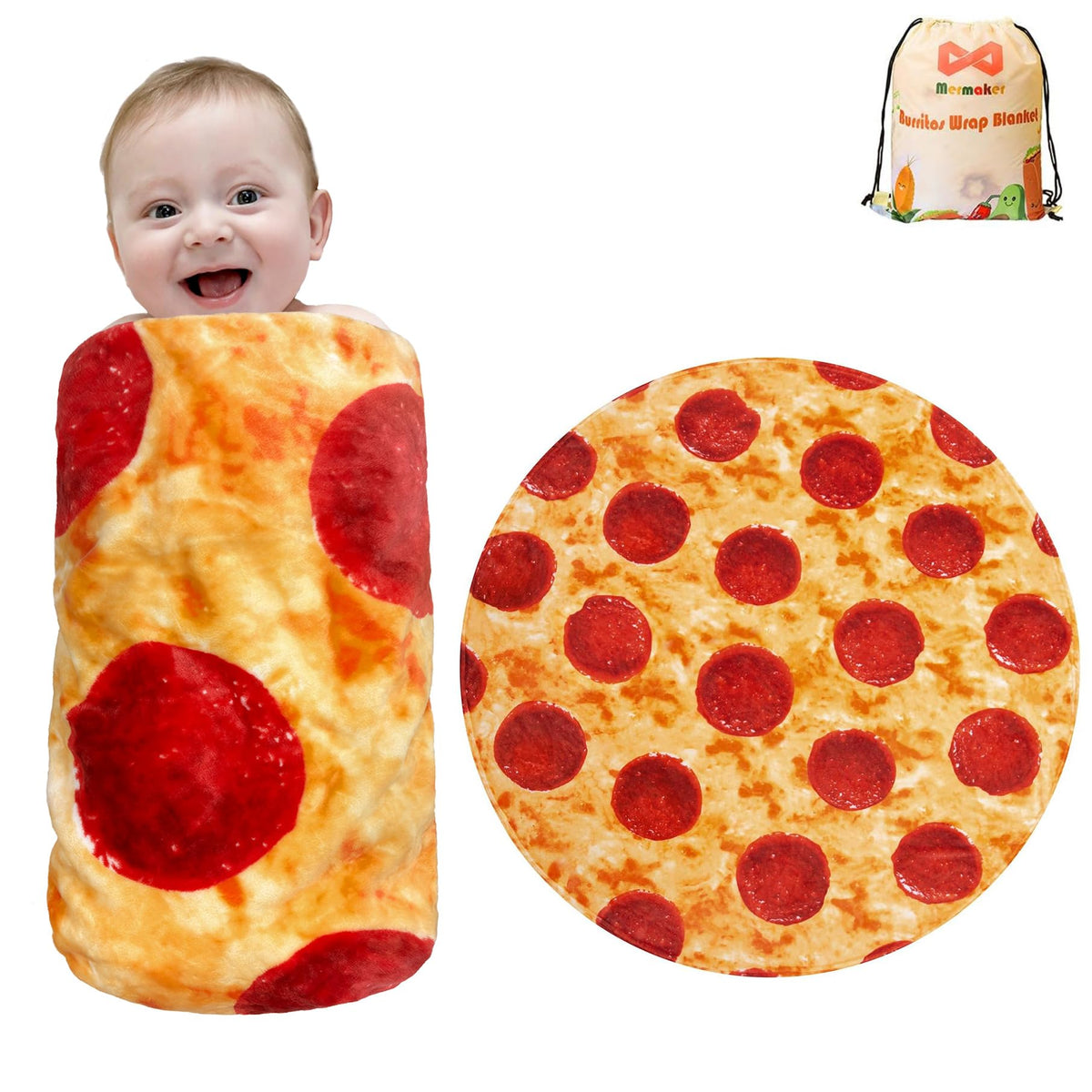 Mermaker Pepperoni Pizzas Blanket 2.0 Double Sided 47 Inches For Adult And Kids, Novelty Realistic Pizzas Food Blanket, 285 Gsm