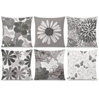 COMMINY Grey Pillow Covers 18x18 Set of 6 Decorative Daisy Flower Throw Pillow Cover for Couch Modern Cushion Cover for Patio Li