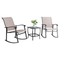 Vongrasig 3 Piece Outdoor Rocking Bistro Set, Textilene Fabric Small Patio Furniture Set, Front Porch Rocker Chairs Conversation Set With Glass Table For Lawn, Garden, Balcony, Poolside (Taupe)