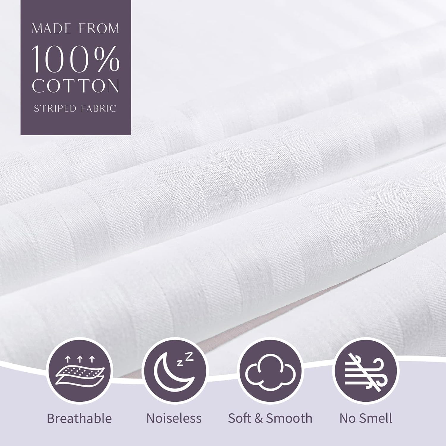 Faunna Zippered Pillow Protectors Cover Soft Comfortable Sateen 100% Long Staple Cotton Quiet And Breathable Bed Pillowcase Quee
