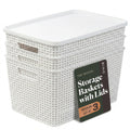 BINO | Plastic Storage Baskets with Lids, 22 Liter  3 Pack, White | THE WOVEN COLLECTION | Storage Basket for Shelves | Woven S