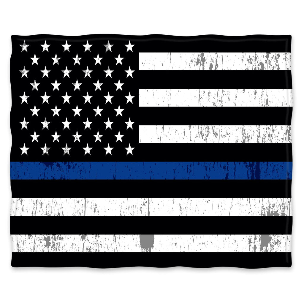 Jekeno Blue Line Police Blanket United States Police Flag Print Gifts For Men Boy Dad Husband Son Adult Home Bedroom Living Room