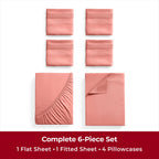 Mellanni Queen Sheet Set - 6-Piece Iconic Collection Bedding, (Including 4 Pillowcases), 16-Inch Deep Pocket, Easy Care, Extra Soft, Cooling Sheets, Brushed Microfiber - Coral