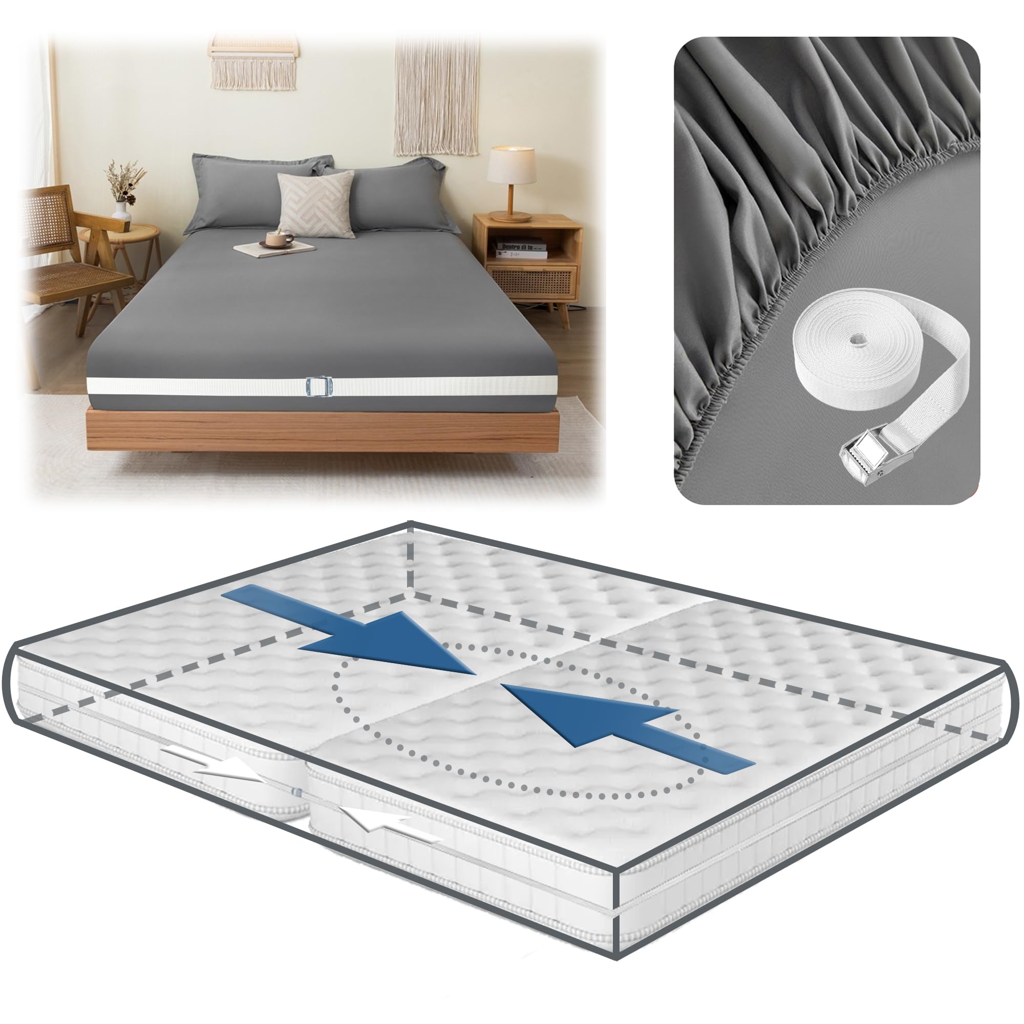 Consss 33Ft Long Twin To King Bed Converter + 88 * 78 * 11' Bed Sheet Bed Bridge Twin To King Converter To Make A King, Twin Be