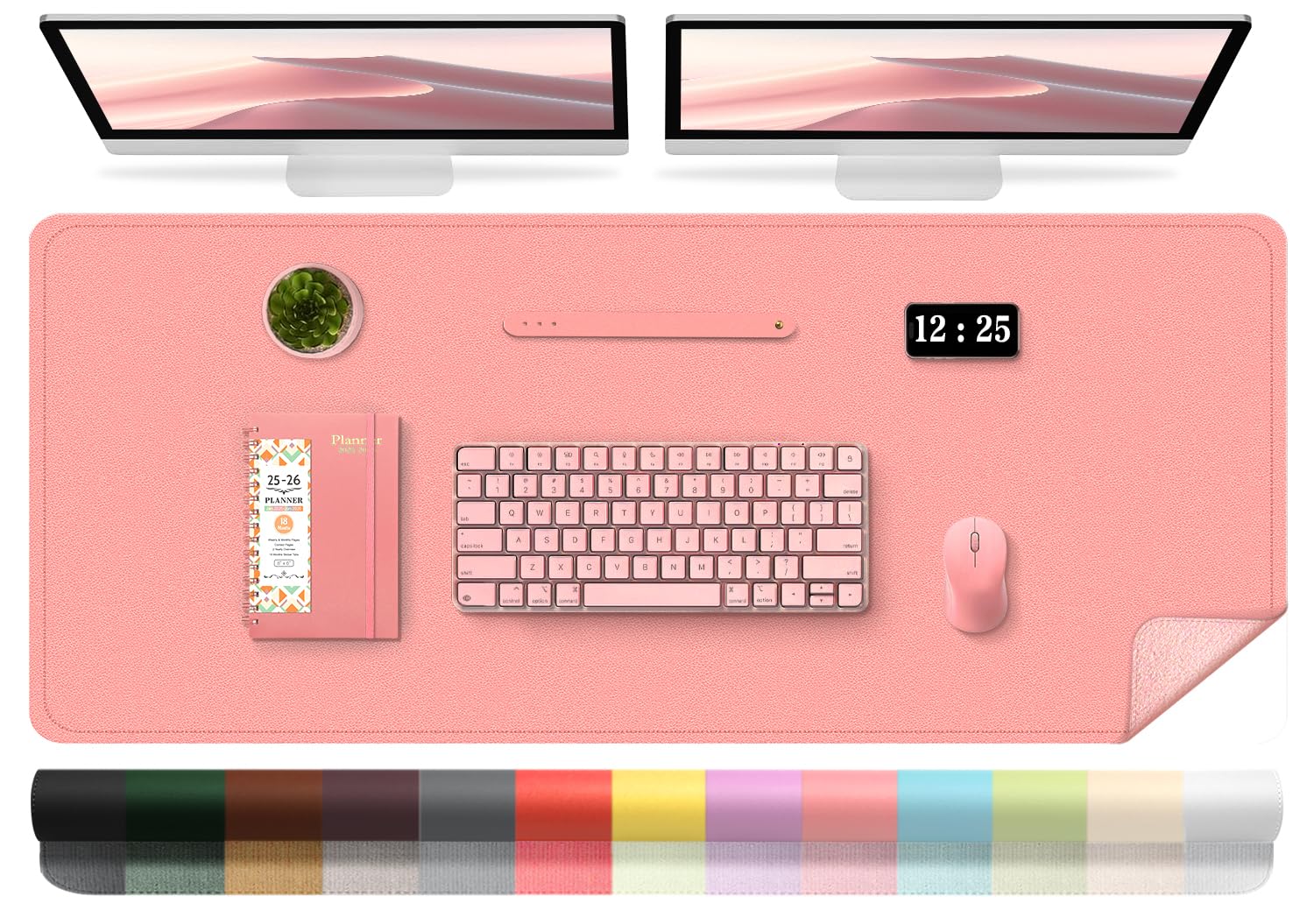 Sweet Pink Leather Desk Pad, 47.2 ' ' X 23.6 ' ', Suede Base Sewing Desk Blotter, Non-Slip Office Mat, Waterproof Writing Pad Fo